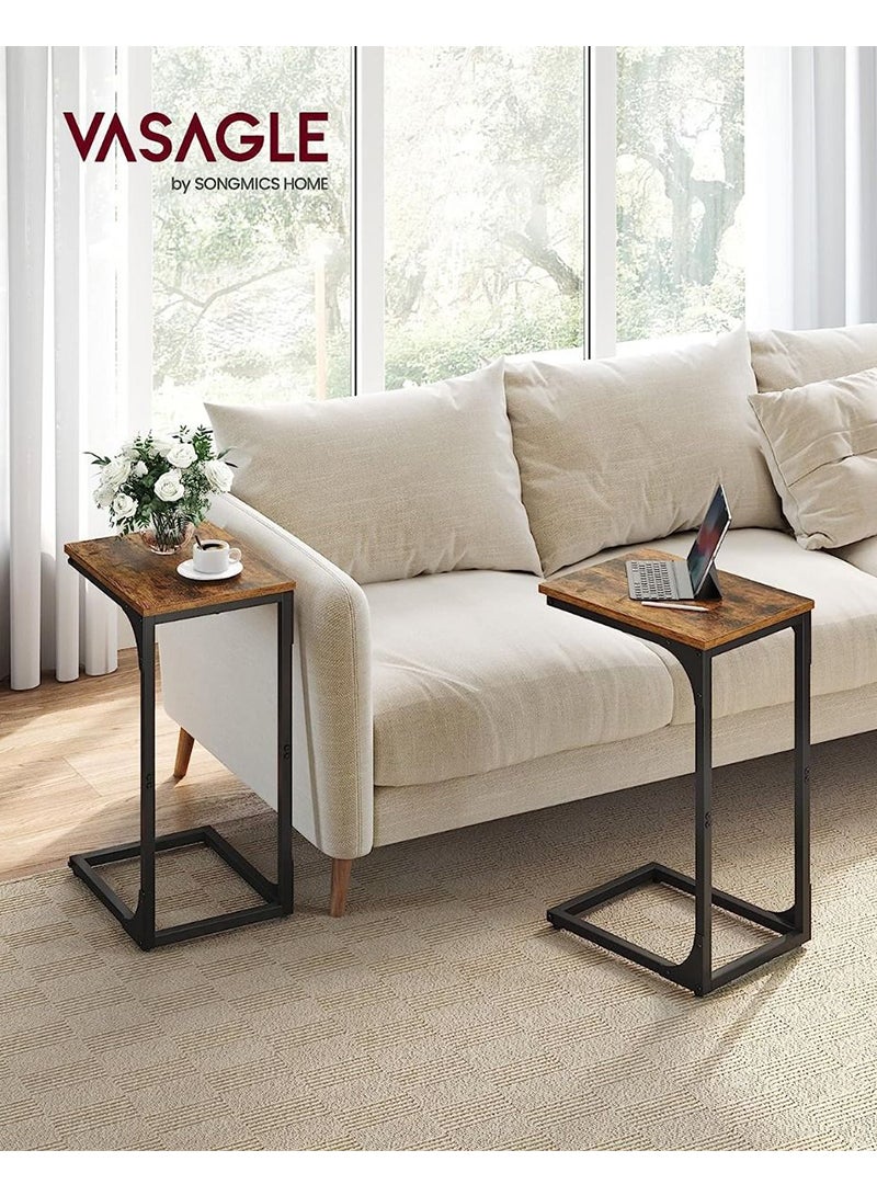 VASAGLE VASAGLE Dark Brown and Black LET350B01 Set Of 2 Slim End Table, Sofa Side C-Shaped Snack TV Tray Table with Metal Frame for Living Room, Bedroom (40x30x62cm)  - Image 2