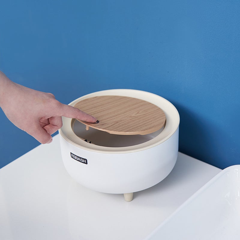 Japanese-style mini desktop trash can simple pressing garbage storage bucket student dormitory bedside table round trash can(Square) - Image 4