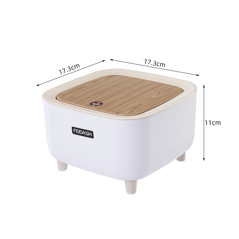 Japanese-style mini desktop trash can simple pressing garbage storage bucket student dormitory bedside table round trash can(Square) - Image 5