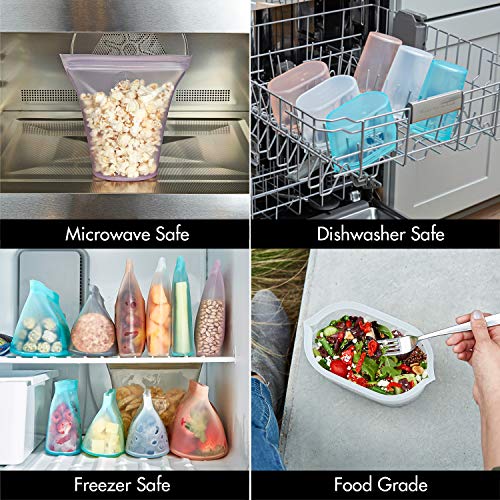 Zip Top Reusable Food Storage Bags | Full Set of 8 [Lavender] | Silicone Meal Prep Container | Microwave, Dishwasher and Freezer Safe | Made in the USA - Image 3