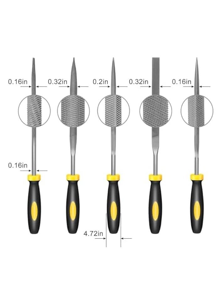 PROMASS Small Hand Metal File Set,16cm, 5pcs, Strength Alloy Steel Needle Files, Includes Round, Bi Half-Round, Flat, Square, Triangular Files. Precision Hand File Tools for Fine and Detailed Work  - Image 3