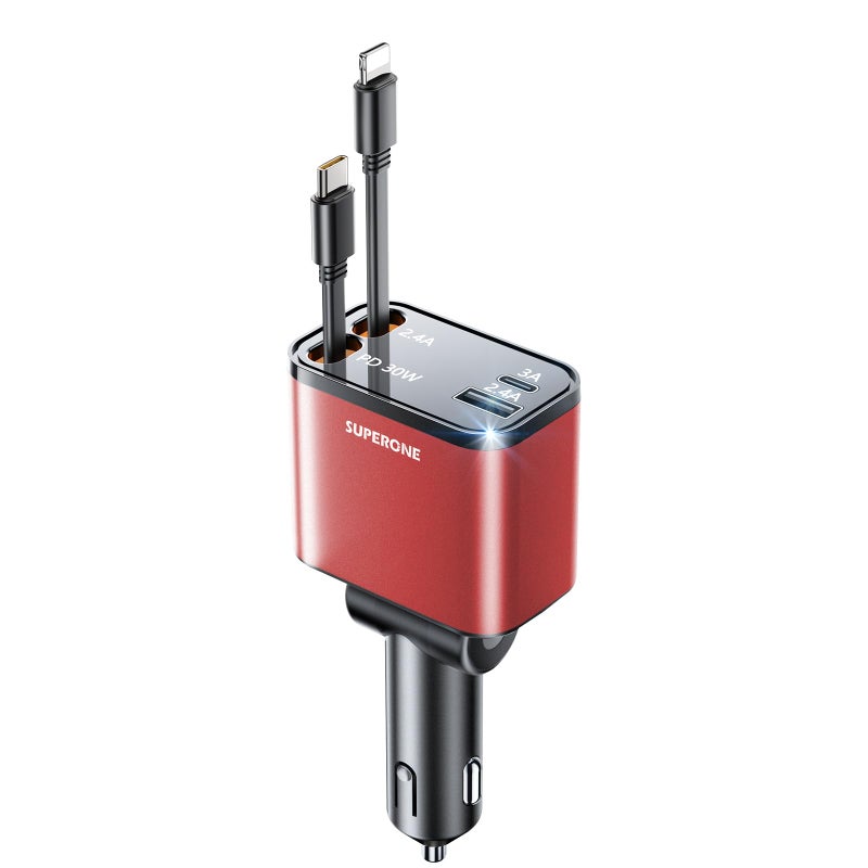 SUPERONE [2024 Upgraded] 4 in 1 Retractable Car Charger, SUPERONE Smaller Fast Car Phone Charger 69W with Cord, USB C and iPhone Car Charger Adapter, Compatible iPhone 17/17 Pro Max/16/15/14/13/12/11, Sumsung - Image 1