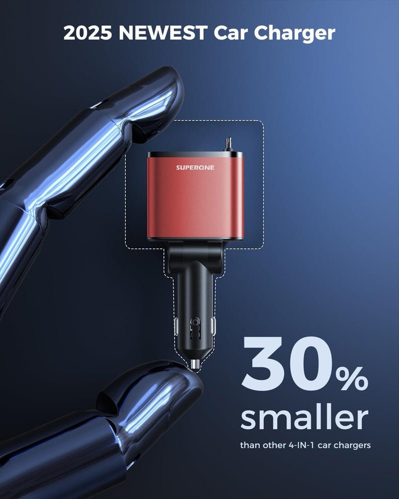 SUPERONE [2024 Upgraded] 4 in 1 Retractable Car Charger, SUPERONE Smaller Fast Car Phone Charger 69W with Cord, USB C and iPhone Car Charger Adapter, Compatible iPhone 17/17 Pro Max/16/15/14/13/12/11, Sumsung - Image 4
