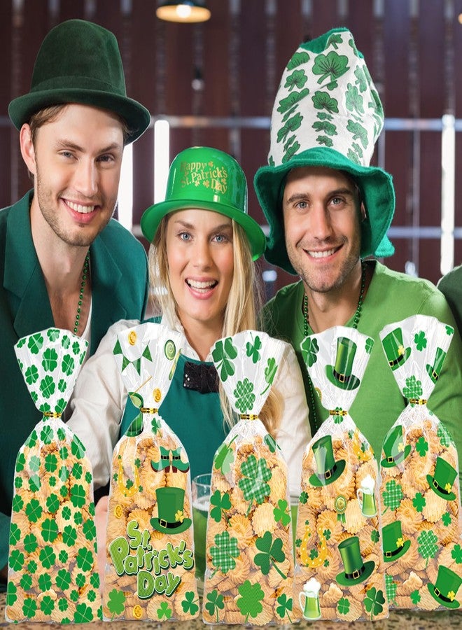 Totelux St Patricks Day Cellophane Goodie Bags Clear Plastic Bags Green Hat Shamrock Treat Bags with Ties for Cookies Candy Gift Wrapping Irish Festive Party Favor Supplies 50Pcs - Image 5