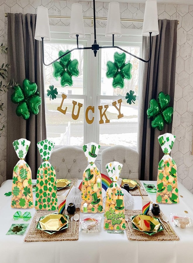 Totelux St Patricks Day Cellophane Goodie Bags Clear Plastic Bags Green Hat Shamrock Treat Bags with Ties for Cookies Candy Gift Wrapping Irish Festive Party Favor Supplies 50Pcs - Image 4