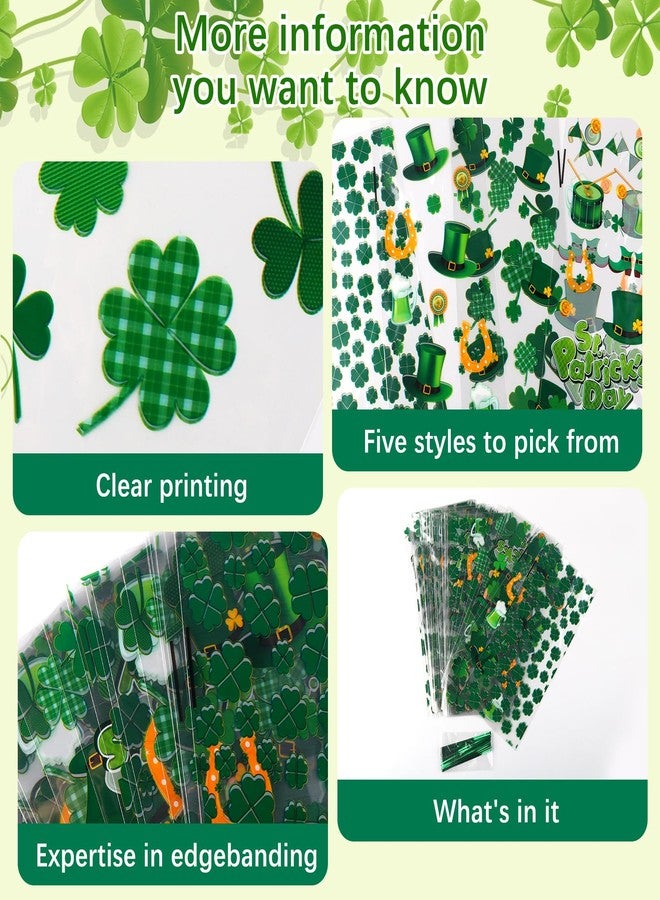 Totelux St Patricks Day Cellophane Goodie Bags Clear Plastic Bags Green Hat Shamrock Treat Bags with Ties for Cookies Candy Gift Wrapping Irish Festive Party Favor Supplies 50Pcs - Image 3