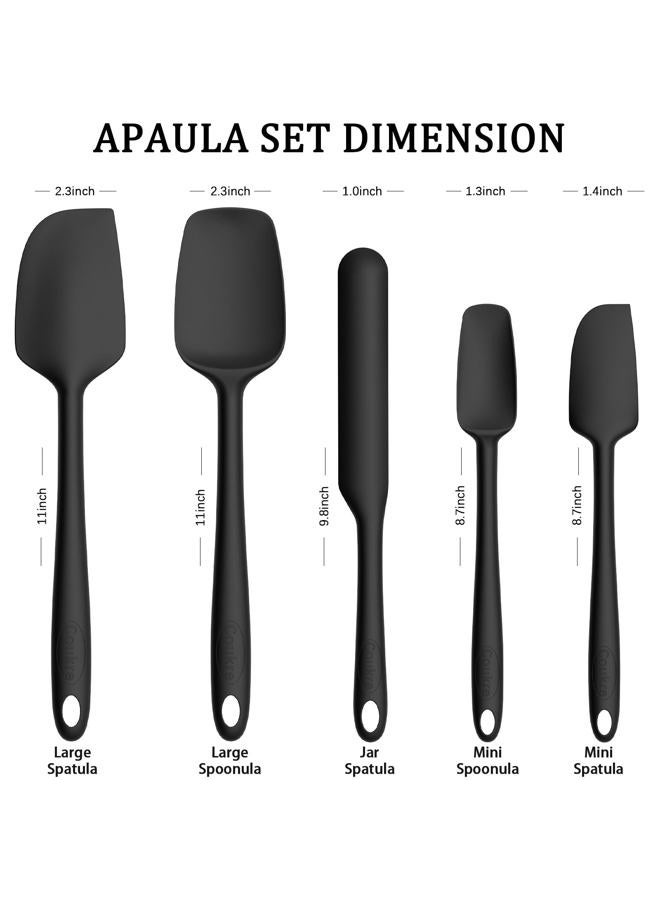 Coukre Silicone Spatula Set of 5,High Heat Resistant, Food Grade Silicone, Upgraded Extended Reinforced Handle,Dishwasher Safe, for Baking, Cooking (Pure Black, Solid color) - Image 2
