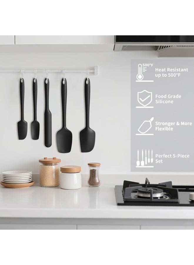 Coukre Silicone Spatula Set of 5,High Heat Resistant, Food Grade Silicone, Upgraded Extended Reinforced Handle,Dishwasher Safe, for Baking, Cooking (Pure Black, Solid color) - Image 4