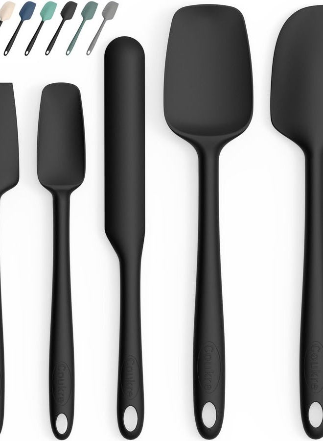 Coukre Silicone Spatula Set of 5,High Heat Resistant, Food Grade Silicone, Upgraded Extended Reinforced Handle,Dishwasher Safe, for Baking, Cooking (Pure Black, Solid color) - Image 1