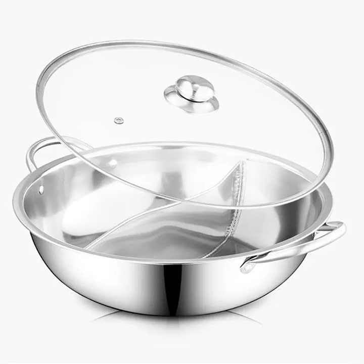 Jolfay -Stainless Steel Chinese Hot Pot Dual Site Household Kitchen Cookware | Stainless Steel Chinese Dual Sided Pot Set for Induction Cooktop Gas Stove with lid  - Image 1