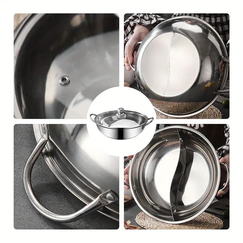Jolfay -Stainless Steel Chinese Hot Pot Dual Site Household Kitchen Cookware | Stainless Steel Chinese Dual Sided Pot Set for Induction Cooktop Gas Stove with lid  - Image 5