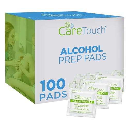 Care Touch Hand Sanitizing Wipes 100 Individually Wrapped Alcohol Prep Pads with 70 Isopropyl Sterile 2Ply Antiseptic Swabs for First Aid Cleaning Travel and Everyday Use