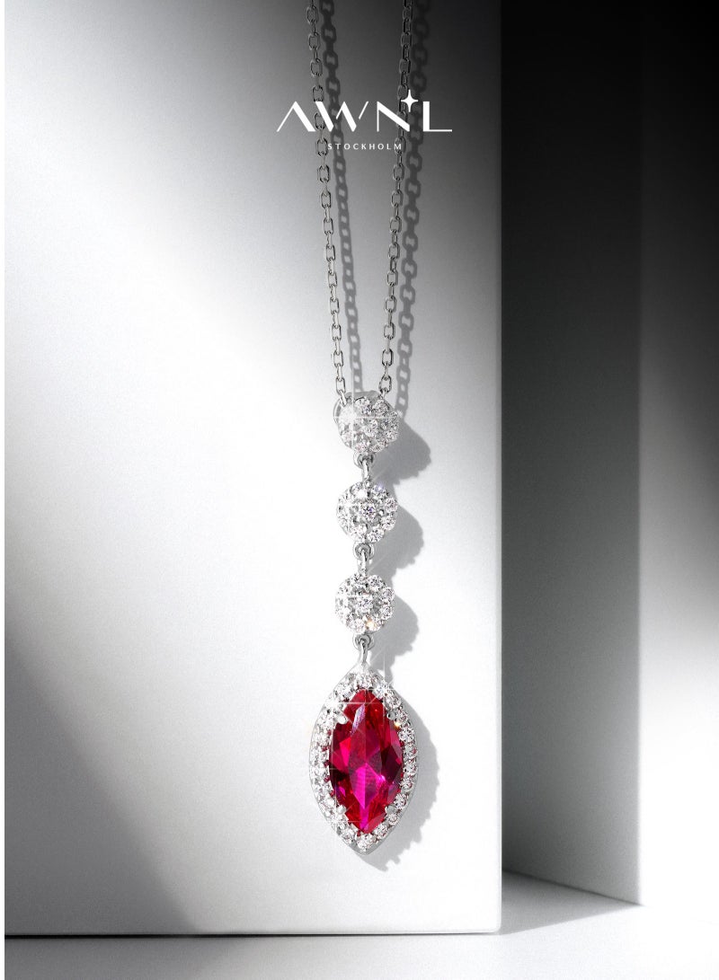 AWNL Crimson Romance Women's Necklace - Pendant with Wine Red CZ Diamond and Sterling Silver, Middle East Exclusive Collection - Image 1