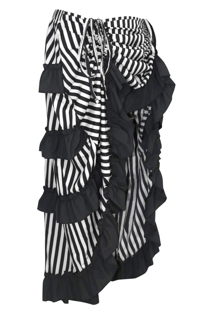 Charmian Women's Steampunk Victorian Gothic Cosplay Costume Stripe High Low Skirt Black/White Small - Image 2