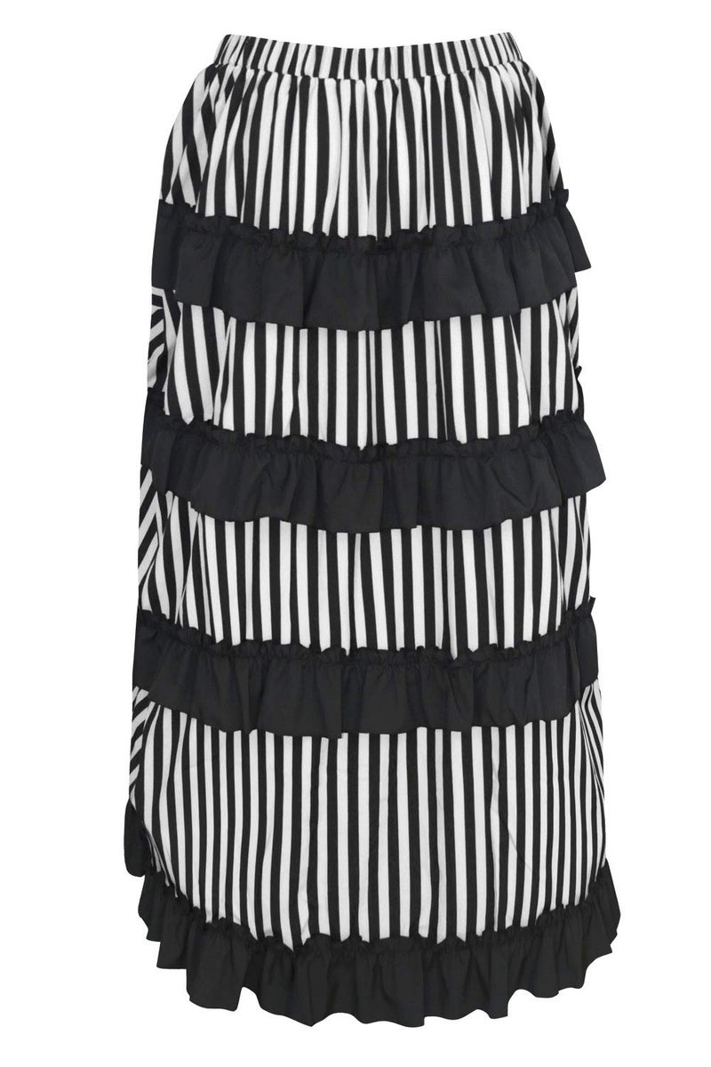Charmian Women's Steampunk Victorian Gothic Cosplay Costume Stripe High Low Skirt Black/White Small - Image 3