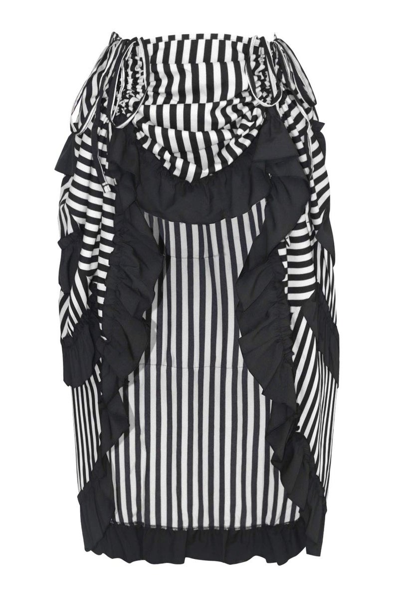 Charmian Women's Steampunk Victorian Gothic Cosplay Costume Stripe High Low Skirt Black/White Small - Image 1