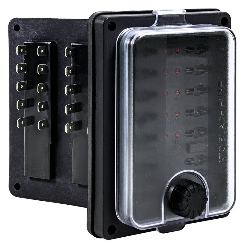 True Mods 10 Way Waterproof Fuse Box for Automotive [ATC/ATO Blade Fuses] [250 Amp] [Up to 25A per Socket] [LED Indicator] [12V - 32V DC] Auto Marine Fuse Block