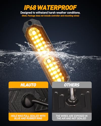 HLauto 1200T Emergency Strobe Grille Lights: 8pcs 12 LED Sync Feature Safety Warning Flashing Lights, Ultra Slim Surface Mount Hazard Caution Lights for Trucks, Vehicles, Car, ATV, UTV (Amber) - Image 4