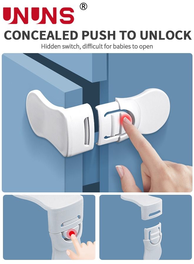 UNUNS قفل أمان للأطفال مكون من 10 قطع، أقفال خزانة لاصقة، قفل ثلاجة صغير لسلامة الأطفال، أقفال زاوية، يناسب تمامًا قفل الخزانات، والأبواب المنزلقة، والأدراج، ومقعد المرحاض، والفريزر، ومقعد الخزانة - Image 3