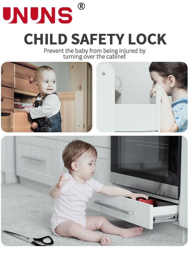 UNUNS قفل أمان للأطفال مكون من 10 قطع، أقفال خزانة لاصقة، قفل ثلاجة صغير لسلامة الأطفال، أقفال زاوية، يناسب تمامًا قفل الخزانات، والأبواب المنزلقة، والأدراج، ومقعد المرحاض، والفريزر، ومقعد الخزانة - Image 5