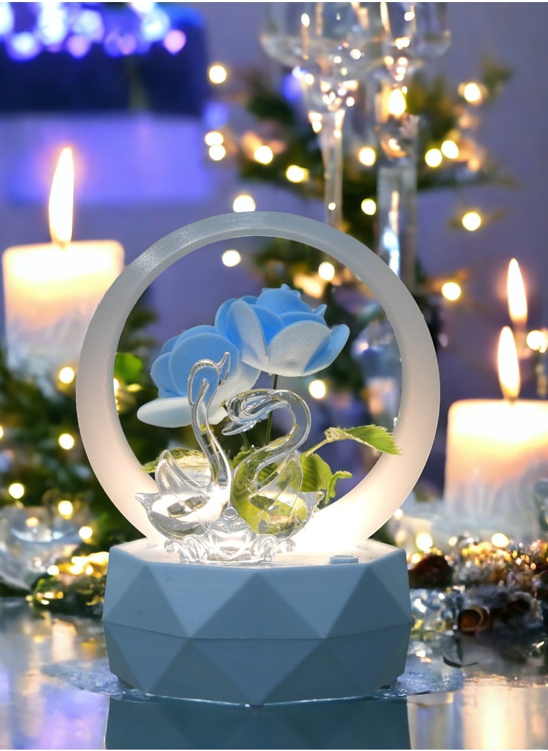 Elegant Goose LED Battery Operated Flower Gift Box For Wedding Anniversary Birthday Mothers Day and Any Special Occasions Blue
