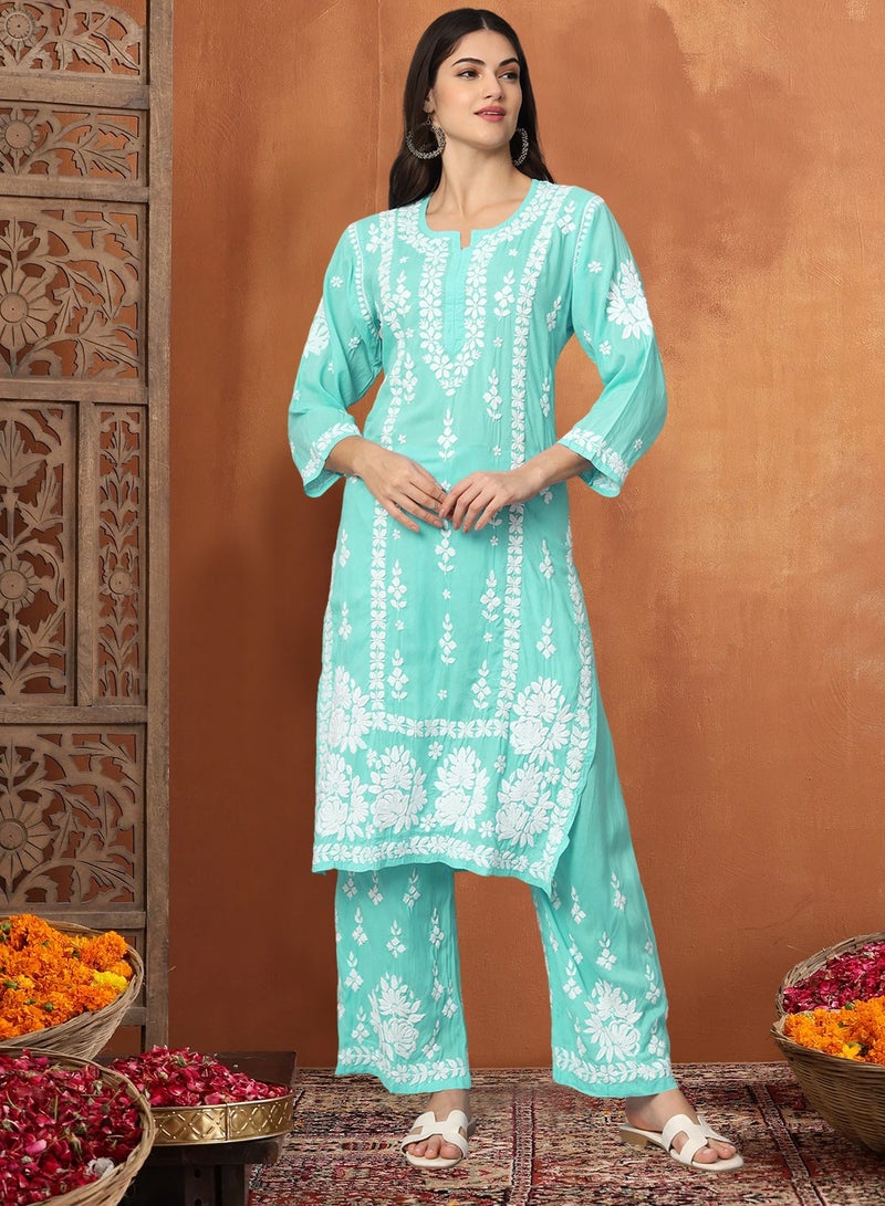 الايا مجموعة كورتا شيكانكاري مودال المطرزة يدويًا للنساء-AL4049KS  - Image 1