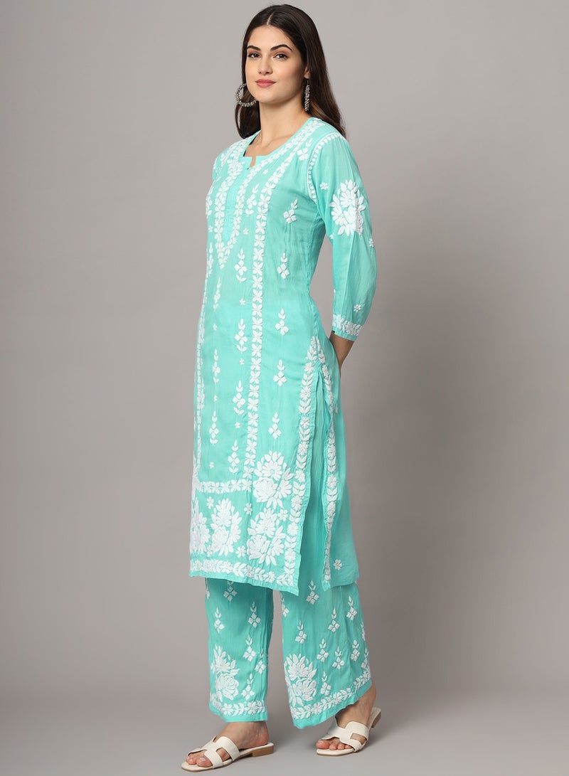 الايا مجموعة كورتا شيكانكاري مودال المطرزة يدويًا للنساء-AL4049KS  - Image 4
