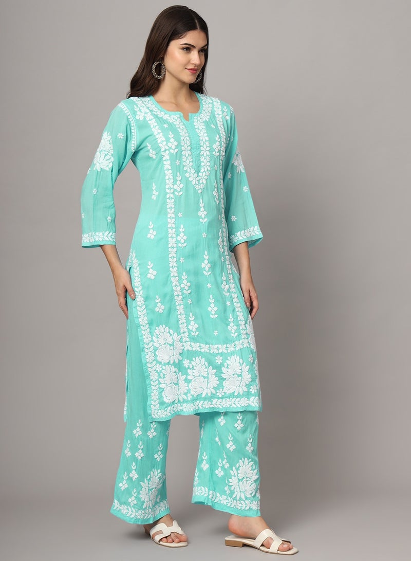 الايا مجموعة كورتا شيكانكاري مودال المطرزة يدويًا للنساء-AL4049KS  - Image 3