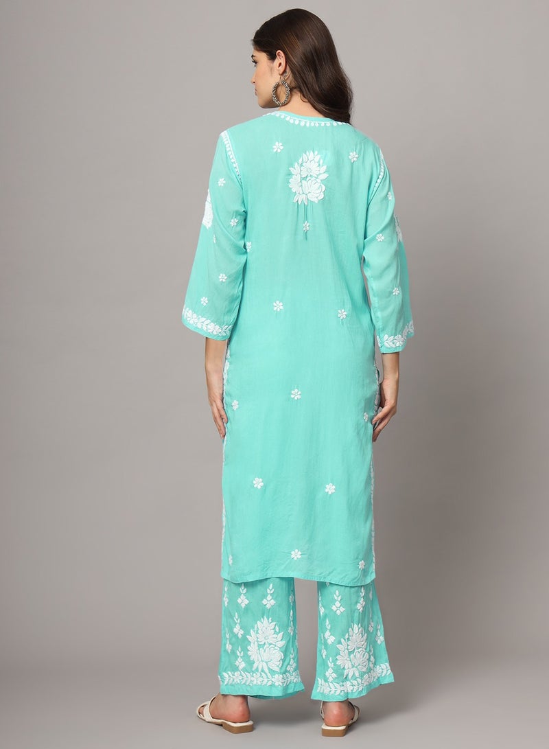 الايا مجموعة كورتا شيكانكاري مودال المطرزة يدويًا للنساء-AL4049KS  - Image 2