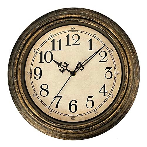Plumeet Small Retro Wall Clock 10 Non Ticking Classic Silent Vintage Wall Clocks Decorative Kitchen Living Room Bedroom  Battery Operated