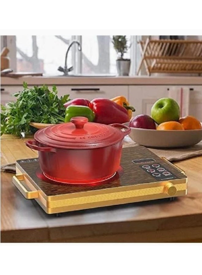 An infrared electric hob with a digital display, 3500 watts of power, 11 touch-sensitive cooking settings, suitable for all pots and pans, and equipped with two heat-insulated handles. - Image 3