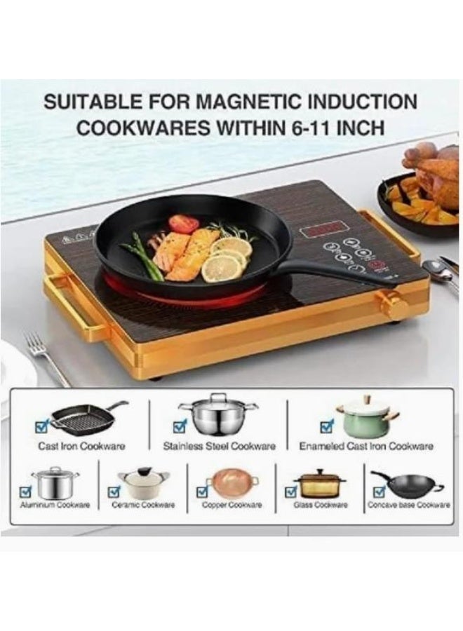 An infrared electric hob with a digital display, 3500 watts of power, 11 touch-sensitive cooking settings, suitable for all pots and pans, and equipped with two heat-insulated handles. - Image 4
