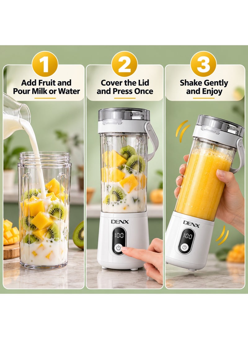 دينكس DENX DX3227 خلاط محمول لاسلكي Portable Blender 600 مل، بلندر وعصارة شخصية قابلة للشحن Type-C، 50 واط، 12 شفرة ستانلس ستيل، للسموذي والعصائر والبروتين شيك، للجيم والسفر والمكتب، أبيض - Image 4