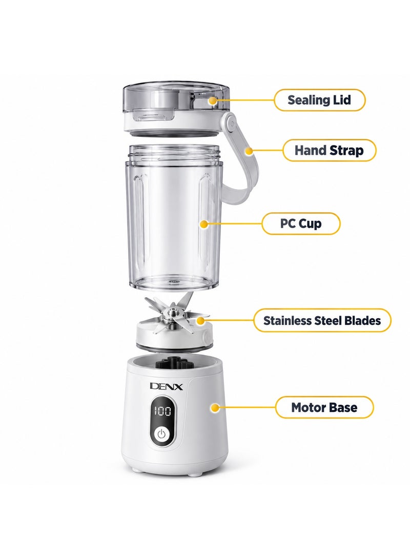 دينكس DENX DX3227 خلاط محمول لاسلكي Portable Blender 600 مل، بلندر وعصارة شخصية قابلة للشحن Type-C، 50 واط، 12 شفرة ستانلس ستيل، للسموذي والعصائر والبروتين شيك، للجيم والسفر والمكتب، أبيض - Image 3