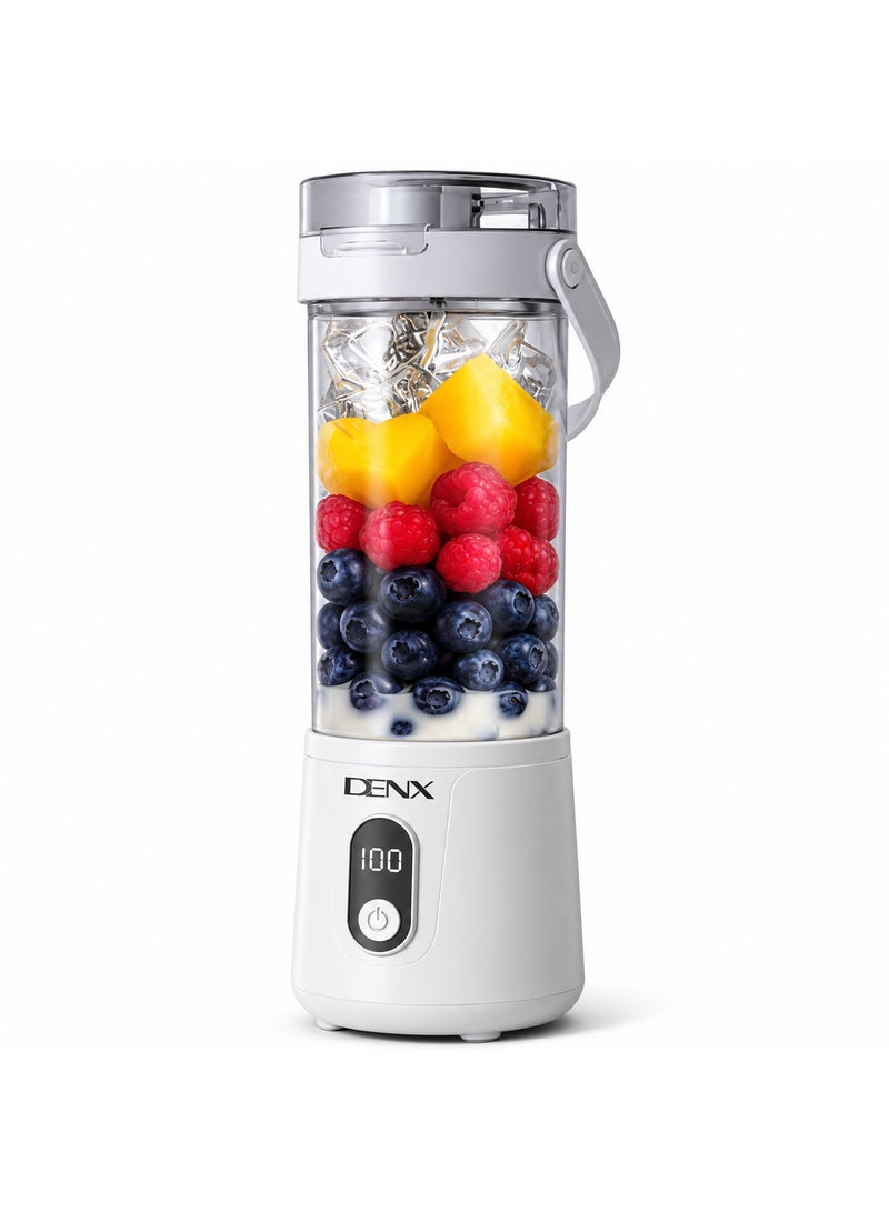 دينكس DENX DX3227 خلاط محمول لاسلكي Portable Blender 600 مل، بلندر وعصارة شخصية قابلة للشحن Type-C، 50 واط، 12 شفرة ستانلس ستيل، للسموذي والعصائر والبروتين شيك، للجيم والسفر والمكتب، أبيض - Image 1