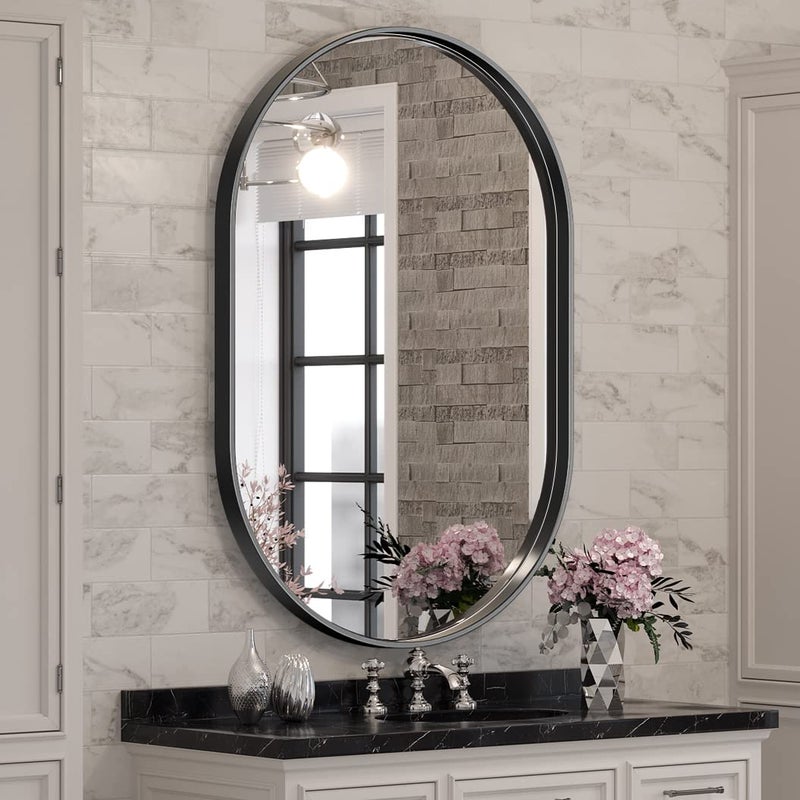 Brightify Black Oval Mirror for Wall 24x36 Inch Bathroom Vanity Mirrors Black Metal Framed Modern Mirror for Bedroom Living Room Wall Decorative Hang Vertical and Horizontal