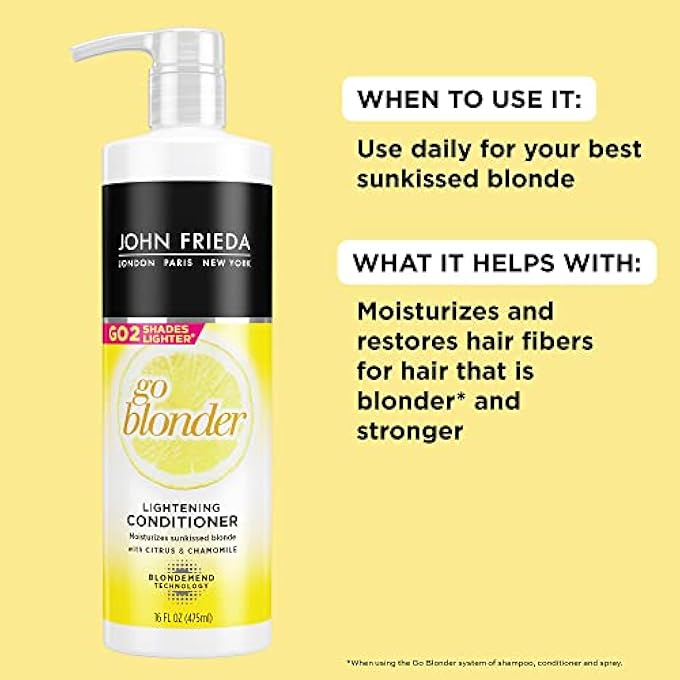 John Frieda SHEER BLONDE GO BLONDER HAIR CONDITIONER, GRADUAL LIGHTENING CONDITIONER FOR BLONDE HAIR, WITH CITRUS AND CHAMOMILE, FEATURING OUR BLONDMEND TECHNOLOGY, 16 OZ - Image 3