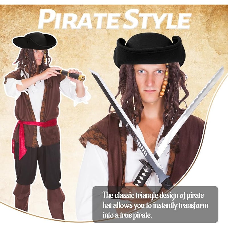 Xeehwb Pirate Hat for Men Women,Pirate Costume Accessories Hat,Colonial Triangle Hat for Halloween,Dress Up Party - Image 4