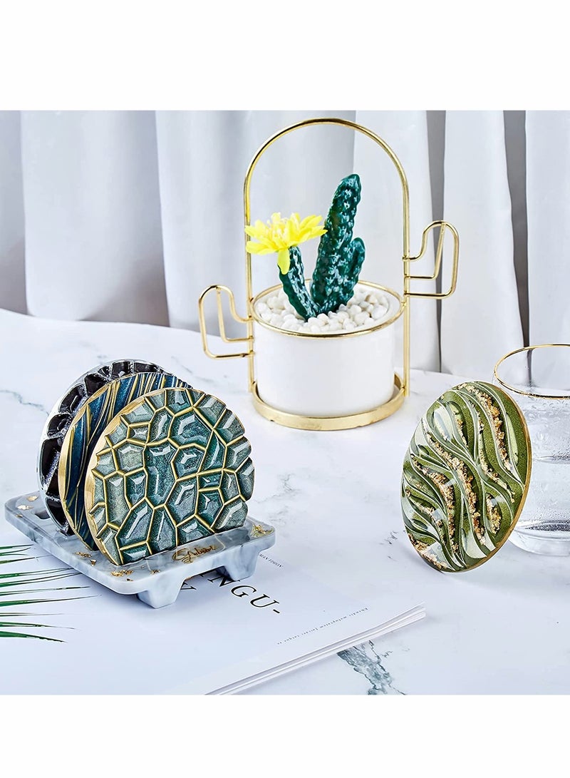 Excefore Coaster Resin Mold, 4Pcs Different Pattern Molds with 1Pc Stand Storage Molds, Silicone for DIY Epoxy Casting Coasters Home Decoration 5 Pack - Image 5