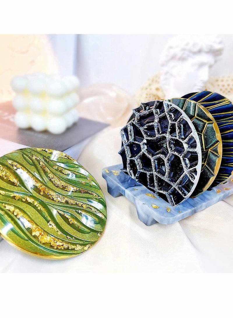 Excefore Coaster Resin Mold, 4Pcs Different Pattern Molds with 1Pc Stand Storage Molds, Silicone for DIY Epoxy Casting Coasters Home Decoration 5 Pack - Image 4