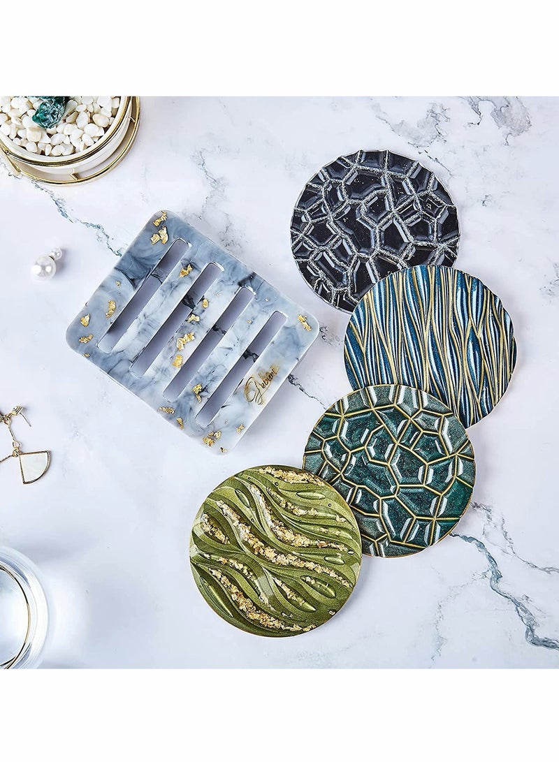 Excefore Coaster Resin Mold, 4Pcs Different Pattern Molds with 1Pc Stand Storage Molds, Silicone for DIY Epoxy Casting Coasters Home Decoration 5 Pack - Image 3