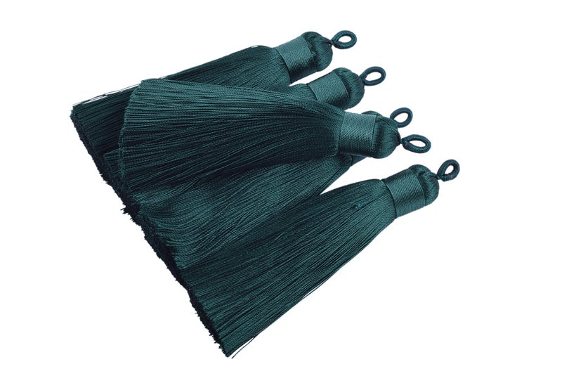 KONMAY 10pcs 3485cm Handmade Imitation Silk Tassels with Hanging Loop for Jewelry Making Dark Green