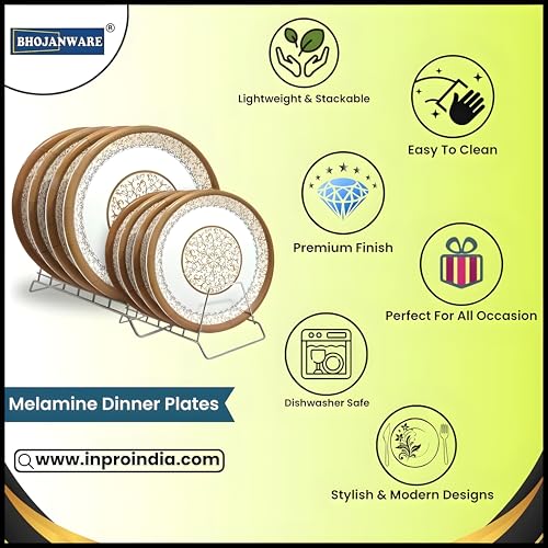 BHOJANWARE 12-Piece (6 Full & 6 Half) Melamine Round Dinner Plate Set - Perfect for Snacks, Dinner Parties, and Everyday Use! - Image 3