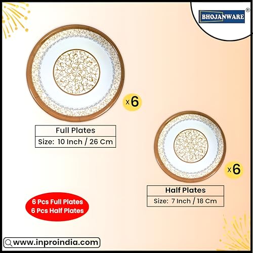 BHOJANWARE 12-Piece (6 Full & 6 Half) Melamine Round Dinner Plate Set - Perfect for Snacks, Dinner Parties, and Everyday Use! - Image 2