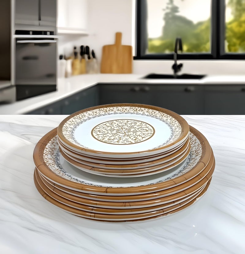 BHOJANWARE 12-Piece (6 Full & 6 Half) Melamine Round Dinner Plate Set - Perfect for Snacks, Dinner Parties, and Everyday Use! - Image 4