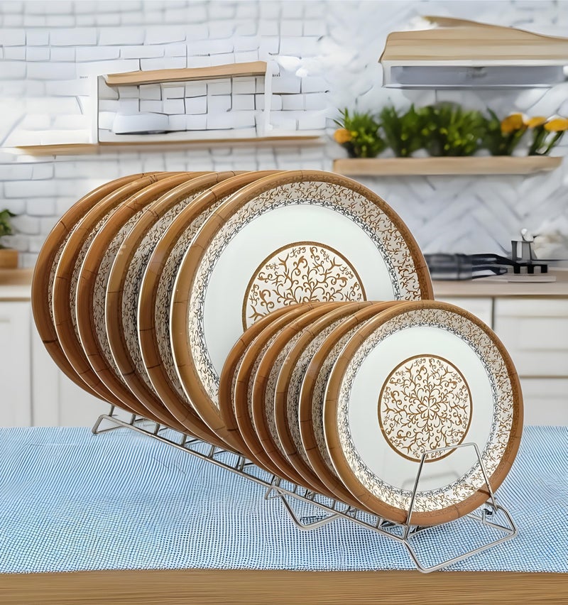 BHOJANWARE 12-Piece (6 Full & 6 Half) Melamine Round Dinner Plate Set - Perfect for Snacks, Dinner Parties, and Everyday Use! - Image 5