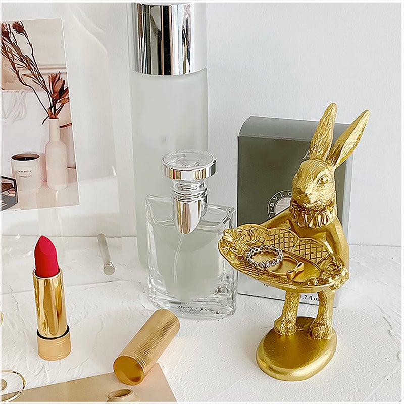 FANTESTICRYAN Small Bunny Statue Decor Jewelry Tray, Cute & Retro Golden Ornament Easter Rabbit Figurine for Accessories, Boutiques Display, Trinket Holder for Night Stand Home DÃ©cor (Standing Bunny) - Image 5