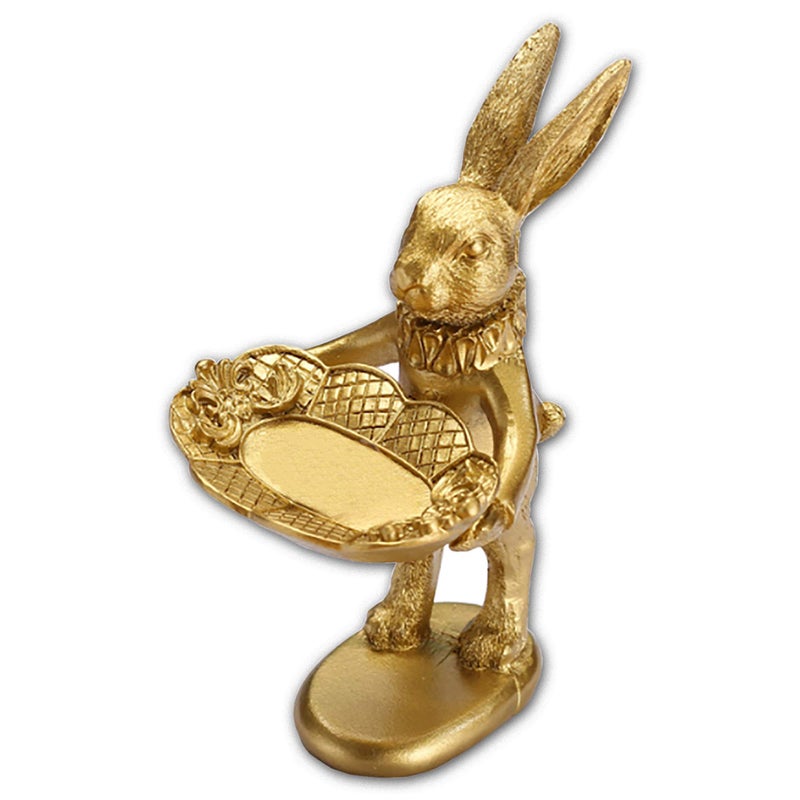 FANTESTICRYAN Small Bunny Statue Decor Jewelry Tray, Cute & Retro Golden Ornament Easter Rabbit Figurine for Accessories, Boutiques Display, Trinket Holder for Night Stand Home DÃ©cor (Standing Bunny) - Image 1