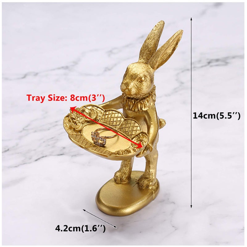 FANTESTICRYAN Small Bunny Statue Decor Jewelry Tray, Cute & Retro Golden Ornament Easter Rabbit Figurine for Accessories, Boutiques Display, Trinket Holder for Night Stand Home DÃ©cor (Standing Bunny) - Image 3