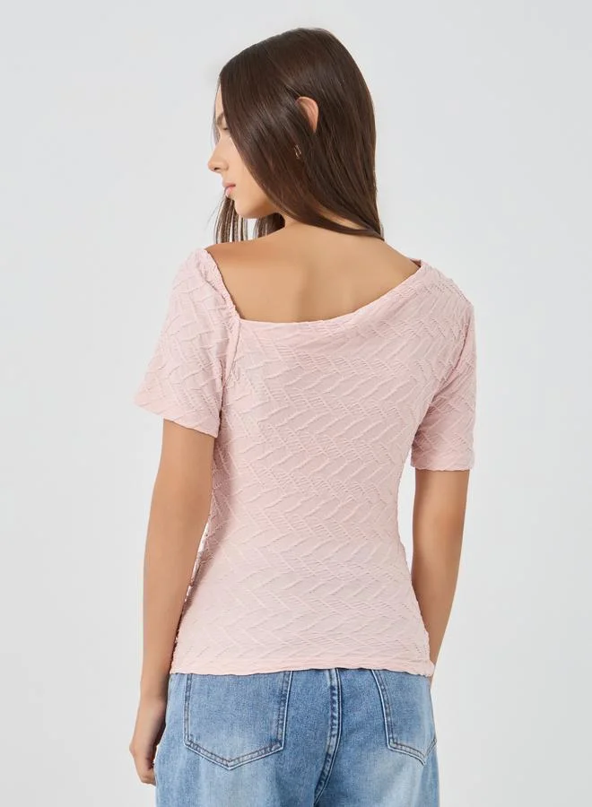 Take Two Take Two Textured Asymmetric Neckline Knit Top